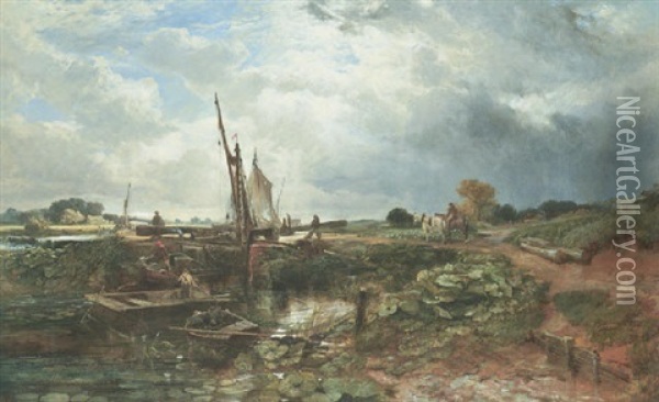 Going Through The Lock Oil Painting - Samuel Bough