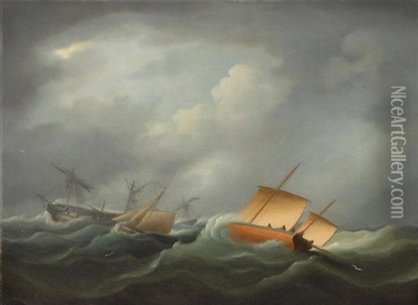 Dismasted Off The Bay Of Biscay Oil Painting - Thomas Buttersworth