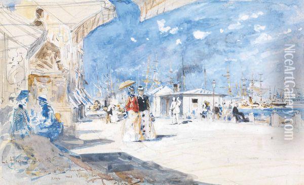 Promenade Sur Les Quais Au Havre Oil Painting - Felix-Hilaire Buhot