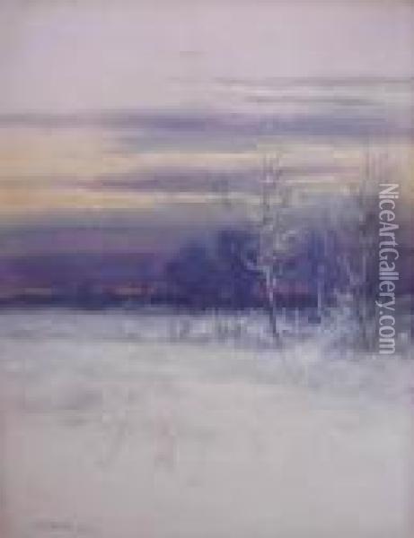 Winter Landscape At Sunset Oil Painting - John Elwood Bundy