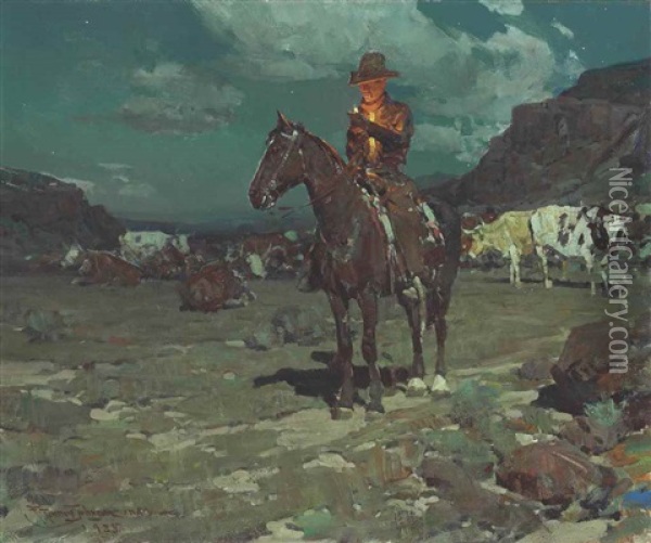Through The Starlit Hours Oil Painting - Frank Tenney Johnson