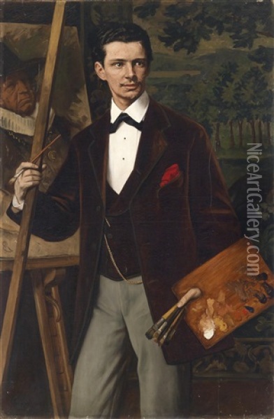 Bildnis Eines Malers Vor Der Staffelei Oil Painting - Eduard (Karl-Franz) von Gebhardt