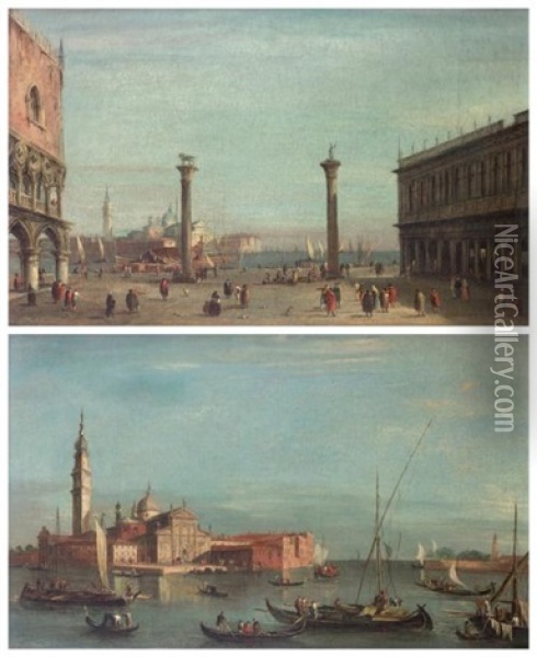 Vue De San Giorgio Et Vue De La Piazetta (pair) Oil Painting -  Master of the Langmatt Foundation Views