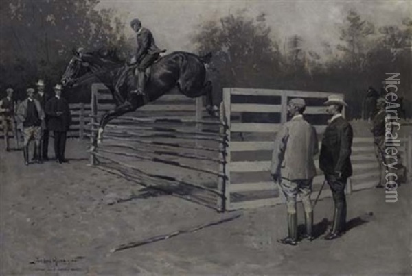 "transport": The First Horse In America To Jump Six Feet Oil Painting - Frederic Remington