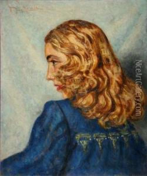 Vestito Azzurro Oil Painting - Vincenzo San Malato