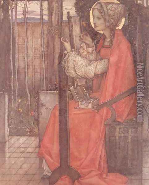 St Clare, as Patron Saint of Embroidery Oil Painting - Edward Reginald Frampton