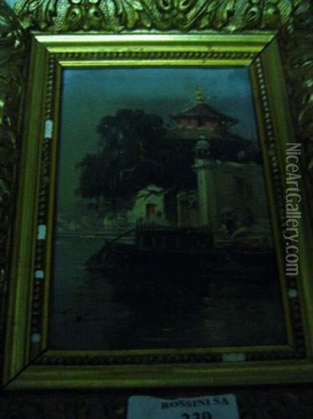 Les Bords Du Gange A Benares Oil Painting - Maurice Levis