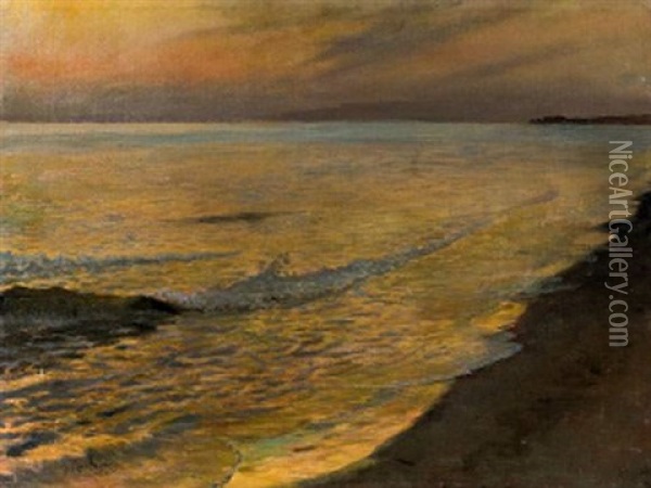 Coucher De Soleil En Bord De Mer Oil Painting - Georges Antoine Rochegrosse