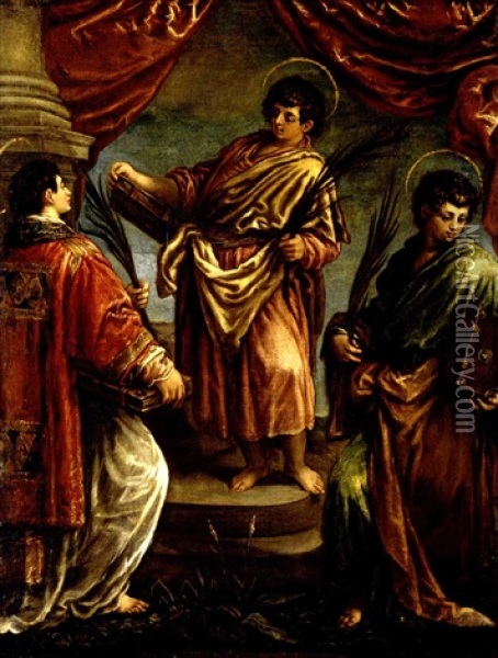 Three Martyr Saints (in Collab. With Leandro Da Ponte Bassano) Oil Painting - Jacopo dal Ponte Bassano