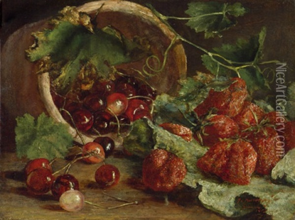 Stilleben Mit Erdbeeren Und Kirschen Oil Painting - Jan Neervoort