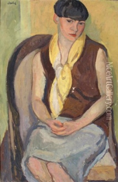 Portrait D'yvonne Chevalier Au Fauteuil Oil Painting - Eugene Dabit