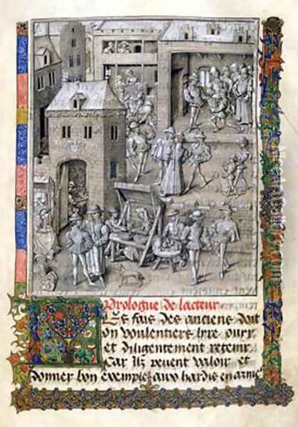 The copyist Jean Mielot fl.1448-68 working in his scriptorium Oil Painting - Jean I Le Tavernier