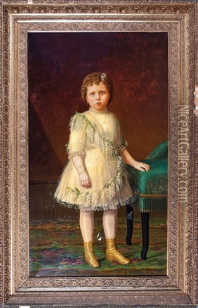 Portrait Of Louise 'lulu' M'liss Rolling (1886 1919), In A Silk Wisteria Trimmed Dress; Portrait Of Louise Marie Reiss Rolling (1862 1886) (pair) Oil Painting - John Genin