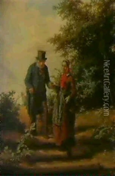 En Bondepige Leder En Gammel                                Mand Fra Kirken Oil Painting - David Monies