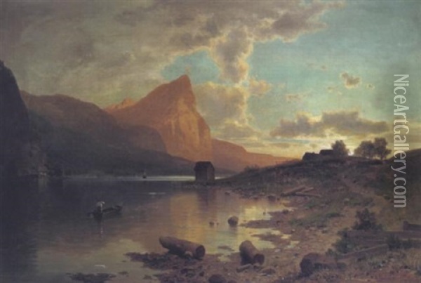 Der Mondsee Gegen Die Drachenwand Oil Painting - Adolf Chwala