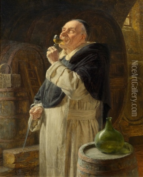 Dominikaner Bei Der Weinprobe Oil Painting - Eduard von Gruetzner