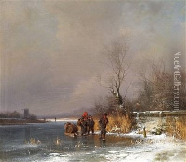 Figures On A Frozen Lake Oil Painting - Frederik Niels Martin Rohde