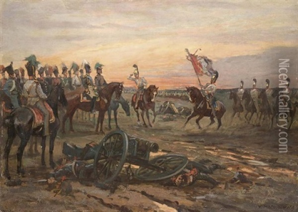 Szene Aus Dem Russisch-franzosischen Krieg Oil Painting - Viktor Vikentevich Masurovsky