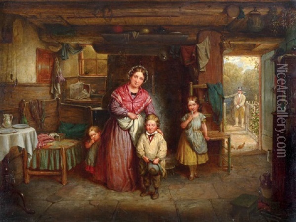 Interior With Mother And Children Oil Painting - Edwin Cockburn