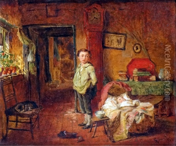 Nouveau Ne Et Son Jeune Frere Oil Painting - George Smith