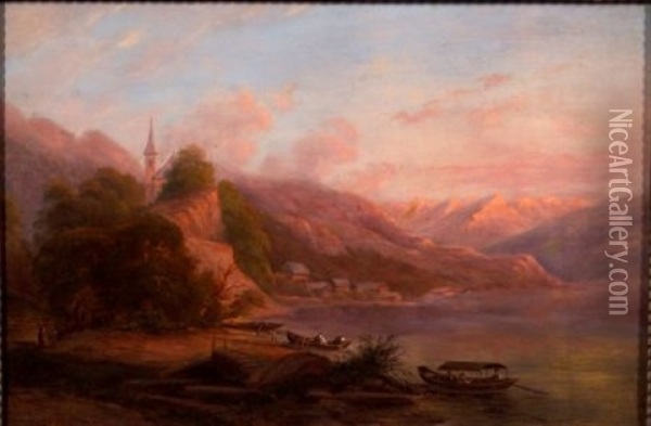Mountain Lake Scene Oil Painting - Regis Francois Gignoux