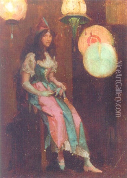 A Study In Blue And Pink Oil Painting - Edward Reginald Frampton