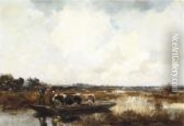 Cattle In A Polder Landscape Oil Painting - Willem George Fred. Jansen