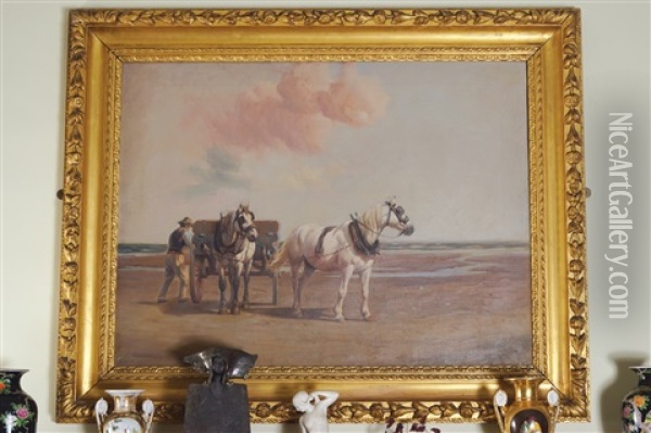 Work Horses And Handler On The Beach Oil Painting - Nassau Blair Browne