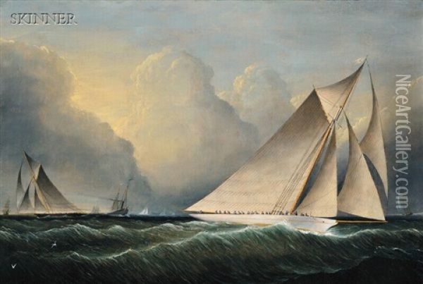 Yachts Rounding The Mark Oil Painting - James Edward Buttersworth