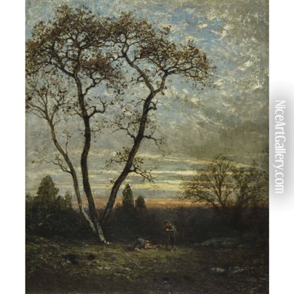 Abendlandschaft Mit Jagern Oil Painting - Louis-Emile Lapierre