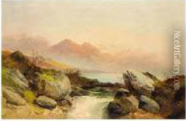 Highland Waterfall In The Morning Mist Oil Painting - Joseph Horlor