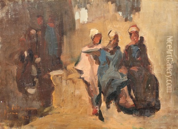 Scene From Assuan Oil Painting - Gheorghe Petrascu