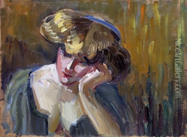 Portrait De Femme Lisant Oil Painting - Albert Besnard