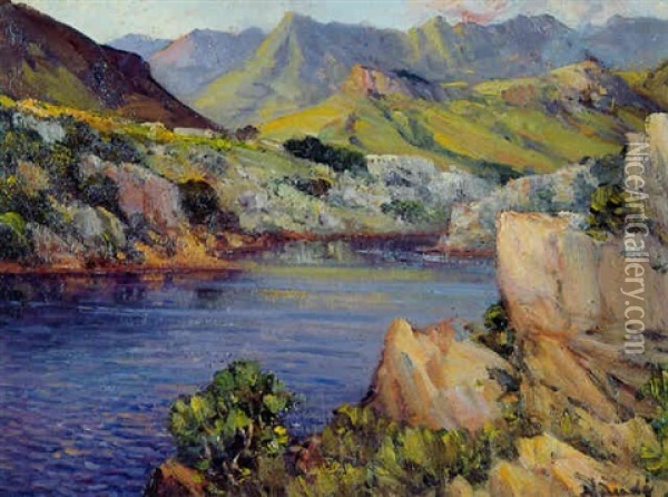 A River Landscape, Cape Oil Painting - Pieter Hugo Naude