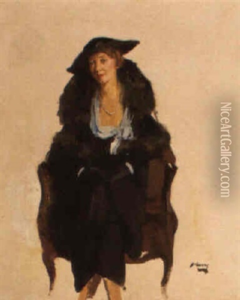 Study For A Portrait Of Mrs. Bowen-davies Oil Painting - John Lavery