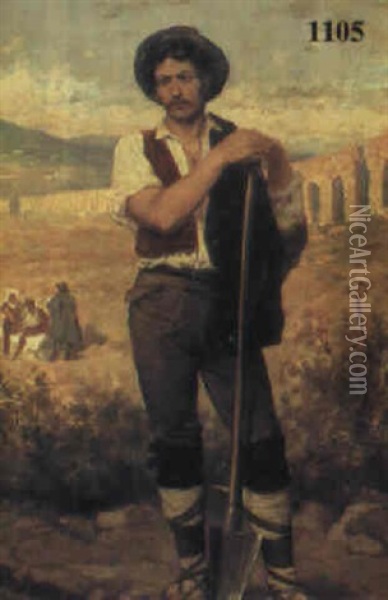 Arbeiter In Sud-italienischer Landschaft Oil Painting - Louis J. Lebrun