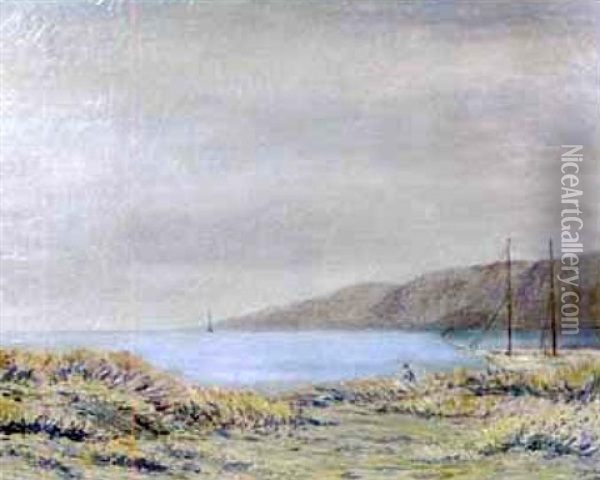 Moonlit Harbor, Cos Cob Oil Painting - Leonard Ochtman