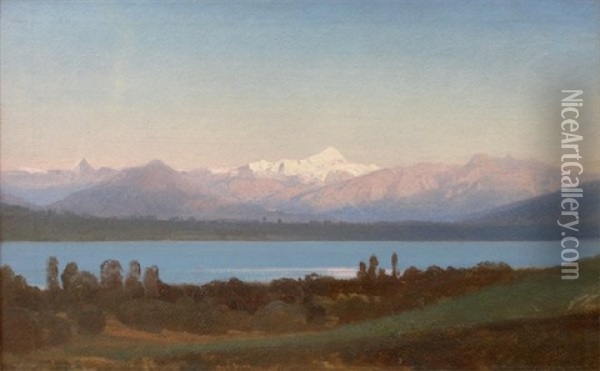 Le Mont Blanc - Le Lac Leman Depuis Genthod Oil Painting - Jean Philippe George-Julliard