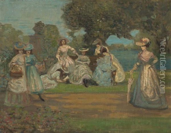 Morning In The Park (possibly The Serpentine, Hyde Park, London) Oil Painting - Charles Conder