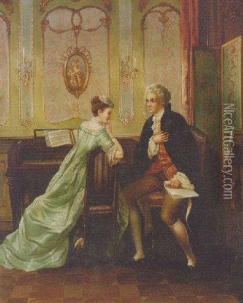 A Courting Couple Oil Painting - Vincenzo Migliaro