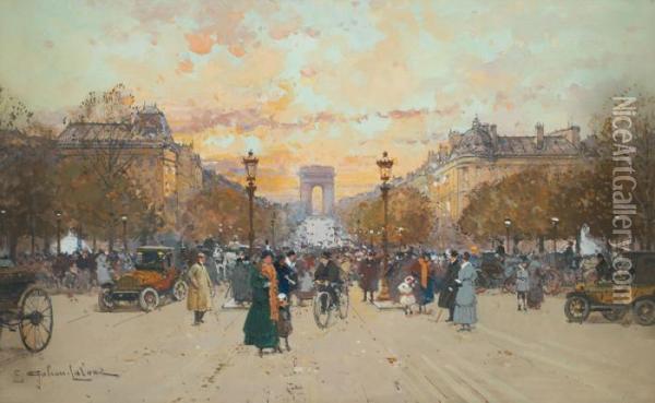 Les Champs-elysees Oil Painting - Eugene Galien-Laloue