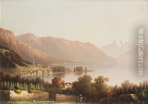 Blick Auf Montreux Am Genfersee Oil Painting - Hubert Sattler