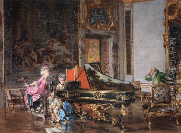 Due Dame In Costume Settecentesco Al Pianoforte, Vecchia Canzone Oil Painting - Giovanni Boldini