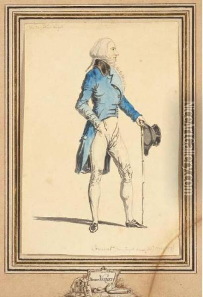 Portrait De Monsieur Brunet Appuye Sur Une Canne, De Profil Tournevers La Droite Oil Painting - Horace Vernet