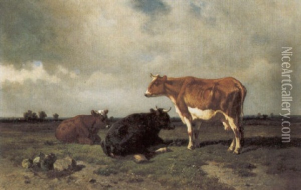 Landschap Met Rustende Koeien Oil Painting - Louis Robbe