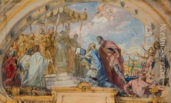 Bozzetto Per Le Decorazioni Del Duomo Di Genova (study) Oil Painting - Ludovico Pogliaghi
