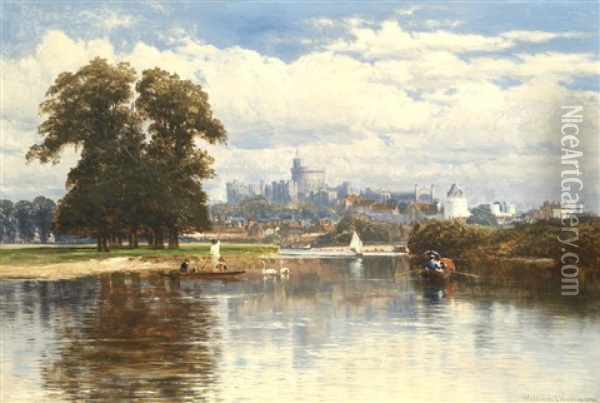 A View Of Windsor From The Thames Oil Painting - William E. Harris