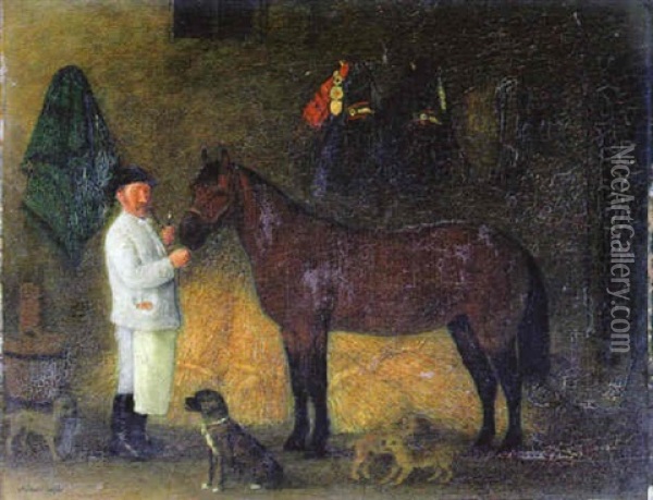 Im Pferdestall Oil Painting - Michael Neder