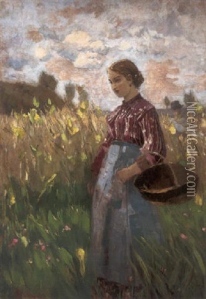 Junge Frau In Sommerlandschaft Oil Painting - Karl Hagemeister