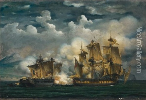 Combat Naval Oil Painting - Ambroise Louis Garneray